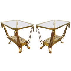 Robert & Mito Block Bronce Pair Of Side Tables Eglomise Glass