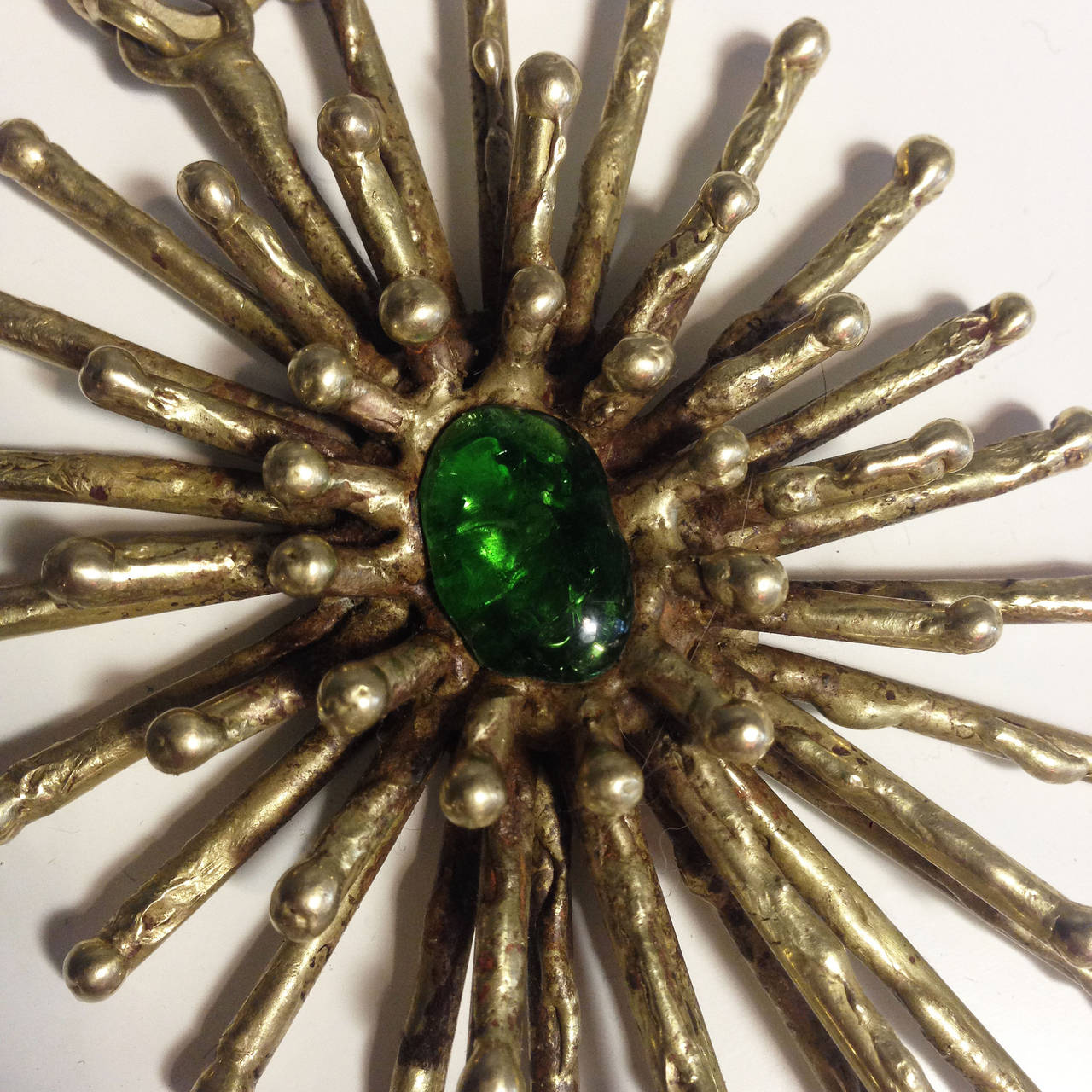 Blown Glass Pal Kepenyes Sunburst Brass Necklace Signed