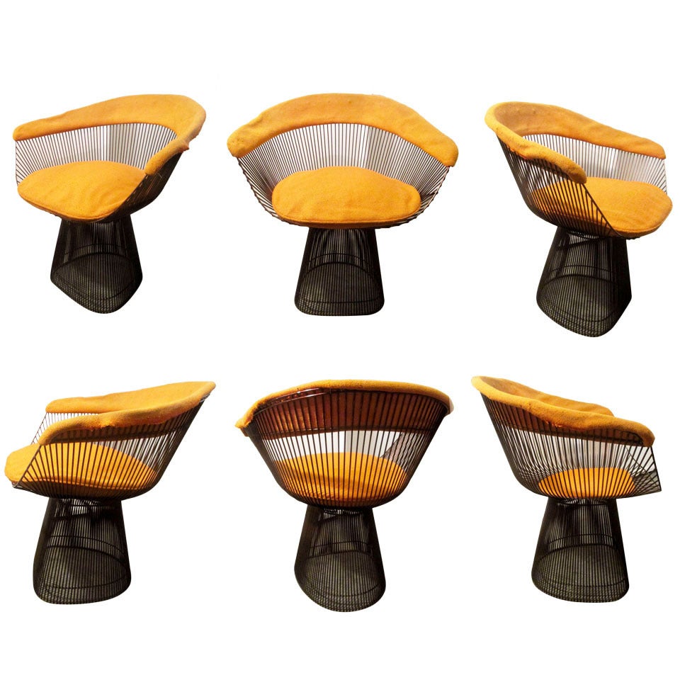 Set of Six Warren Platner Chairs with Copper Finish