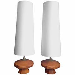 Pair of Mexican Mid-Century Wood Table Lamps