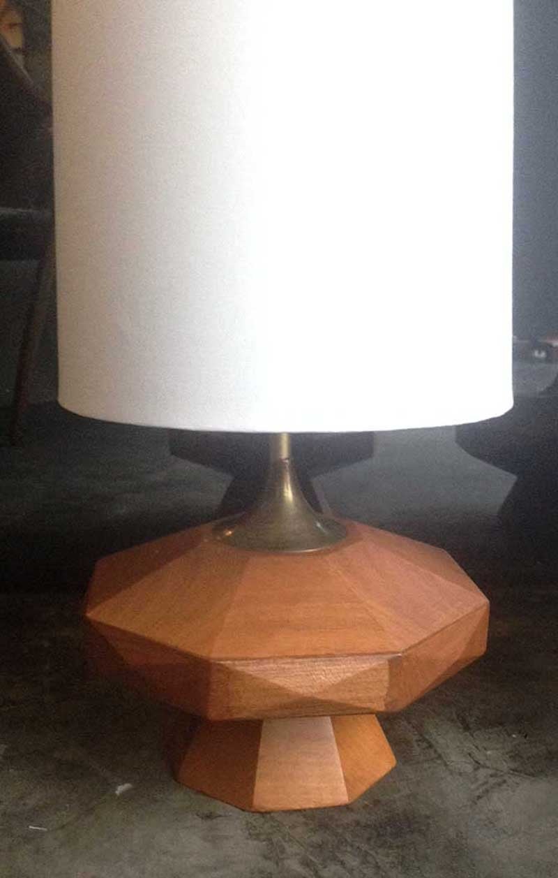 Pair of Mexican Mid-Century wood table lamps.