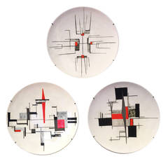 Vintage Set of Three Hand-Painted Ceramic Plates