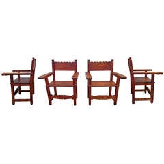 Pair of Wooden Antique Mexican Chairs Signed KS