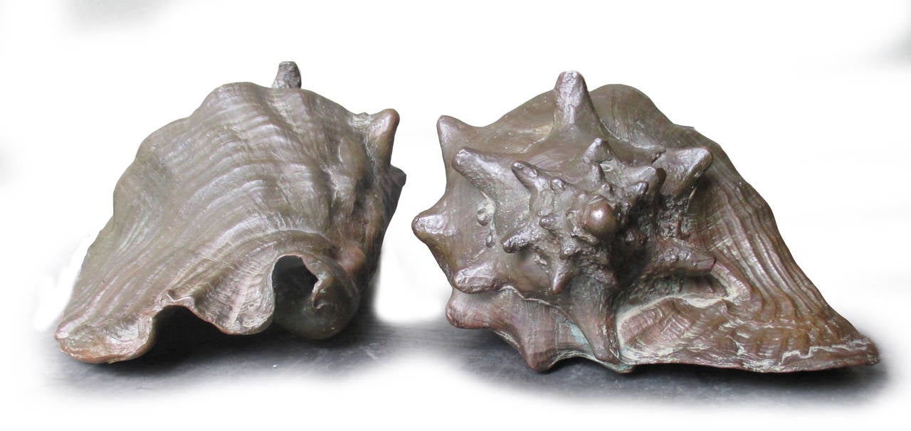 Mexican Pair of Shell Bronze Bookends After Arturo Pani