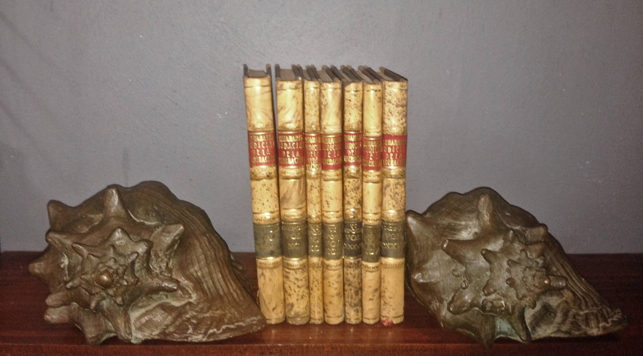 Mid-20th Century Pair of Shell Bronze Bookends After Arturo Pani