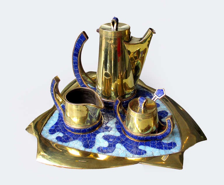 Tea set by Salvador Teran made of bronce and tiles. Mint, no missing parts or tiles.