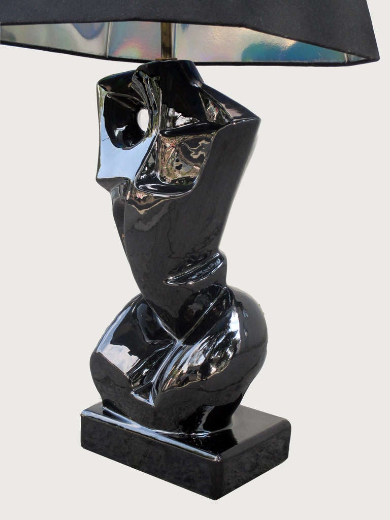 Late 20th Century Human Body Cubist Lacquered Ceramic Table Lamp