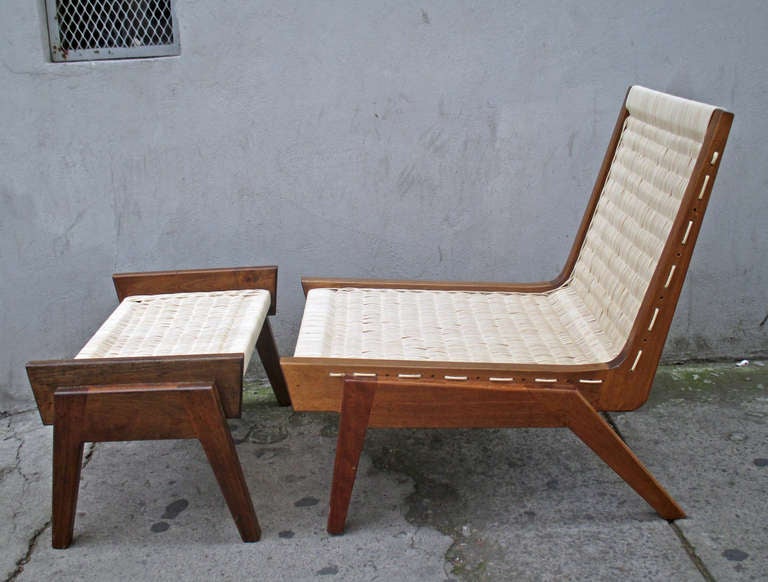Mexican Pair of Chairs and Ottoman Attributed to Clara Porset