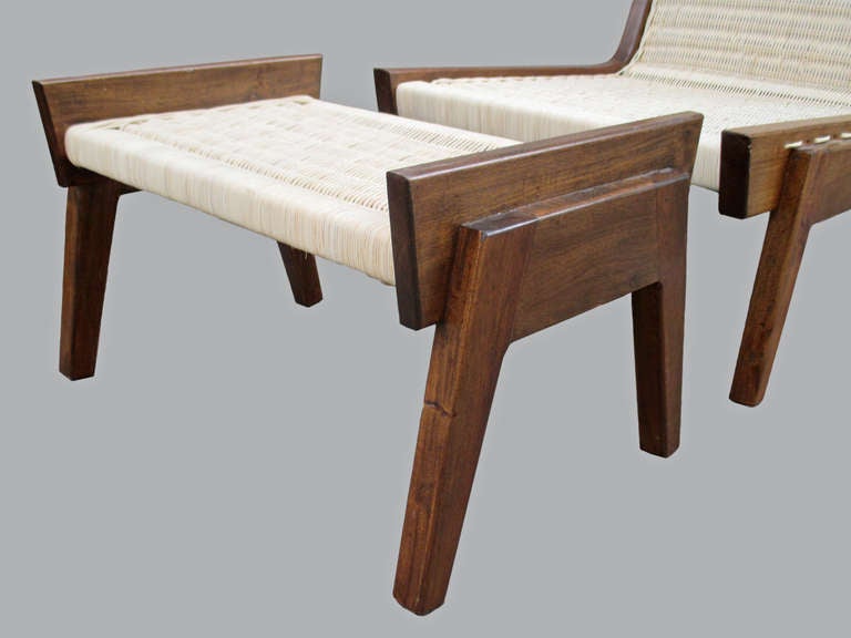 Mahogany Pair of Chairs and Ottoman Attributed to Clara Porset