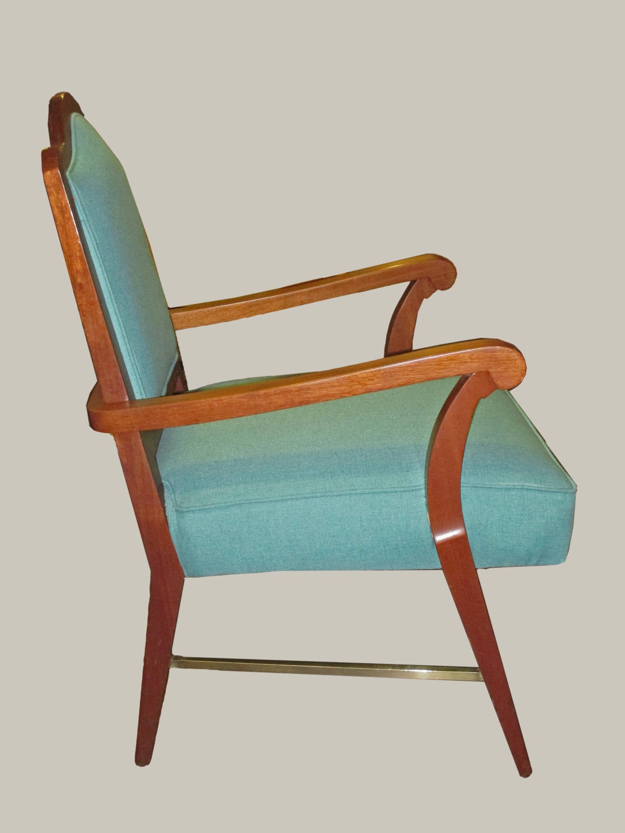 Pair of Arturo Pani Armchairs mafe of wood and bronce. Reupholstered and wood restored. Price is for the pair.