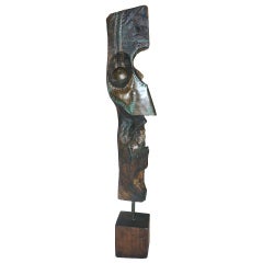 Wooden Metal Green Patina Rare Brute Primitive Sculpture