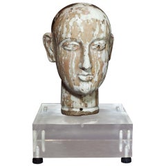 Colonial Polychromatic Stucco Head Sculpture