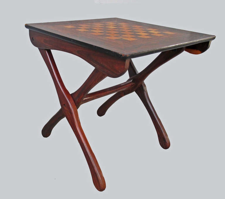 Mid-20th Century Don Shoemaker Folding Chess Table Tropical Woods