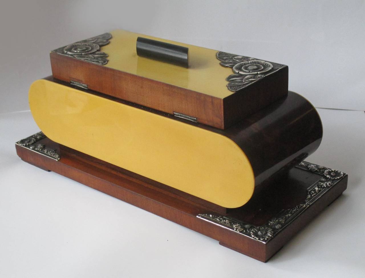 Mid-20th Century Art Deco/Nouveau Cigarette Box, Silver and Celluloide