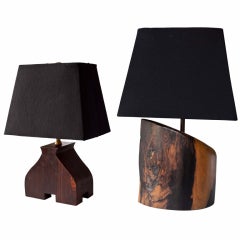 Don Shoemaker wooden set of two table lamps signed