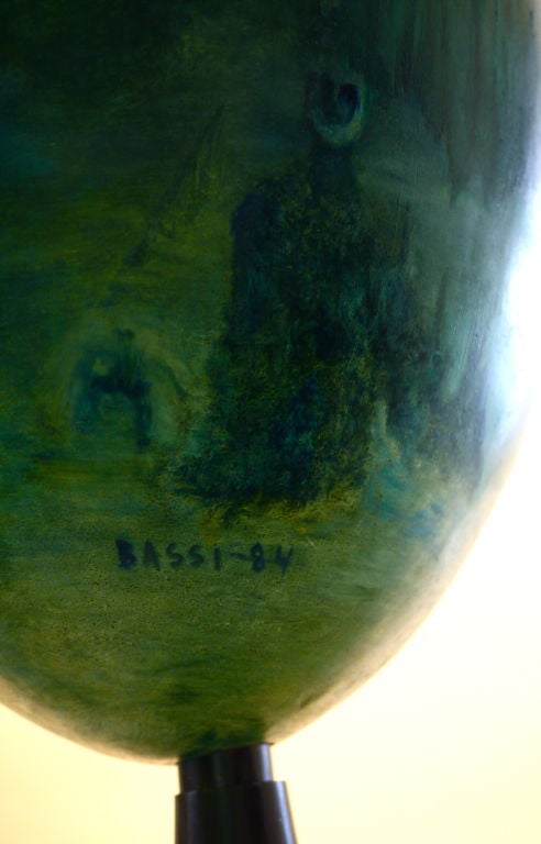 Fiberglass huge painted egg in oil, signed BASSI 84