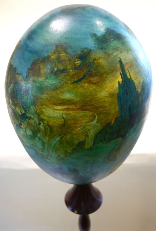 20th Century SOFIA BASSI Mexican surrealist painter, huge painted egg