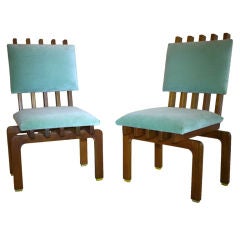 Pair of wooden chairs modernist design mohogany velvet