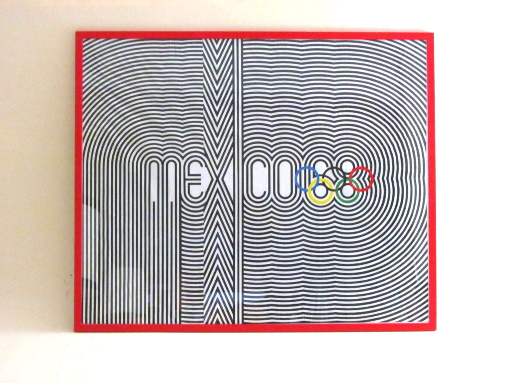 One huge original publicity Olympic games vinyl poster, framed.