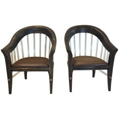 After Arturo Pani pair of club chairs wood with and lucite