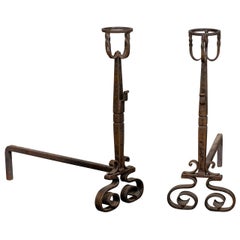 Tall Pair of French Wrought Iron Andirons