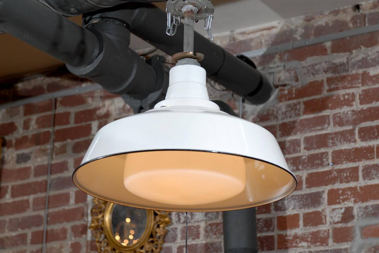 Large White Enamel Industrial Light Fixture 2