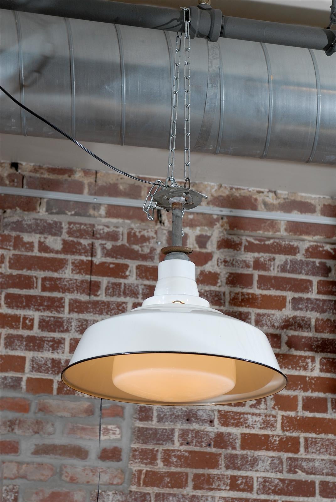 20th Century Large White Enamel Industrial Light Fixture