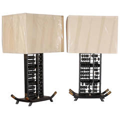 Pair of Mid-Century Abacus Lamps