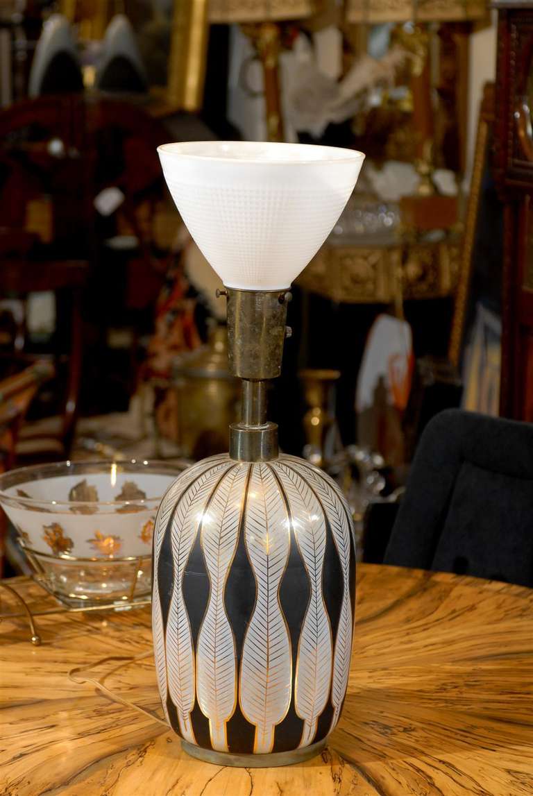 Late 20th Century Mid Century Modern Lamp with Gilded Stylized Feathers