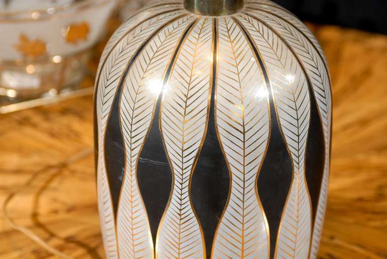 Gilt Mid Century Modern Lamp with Gilded Stylized Feathers