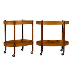 Pair of Mid Century Two Tiered Bar Carts