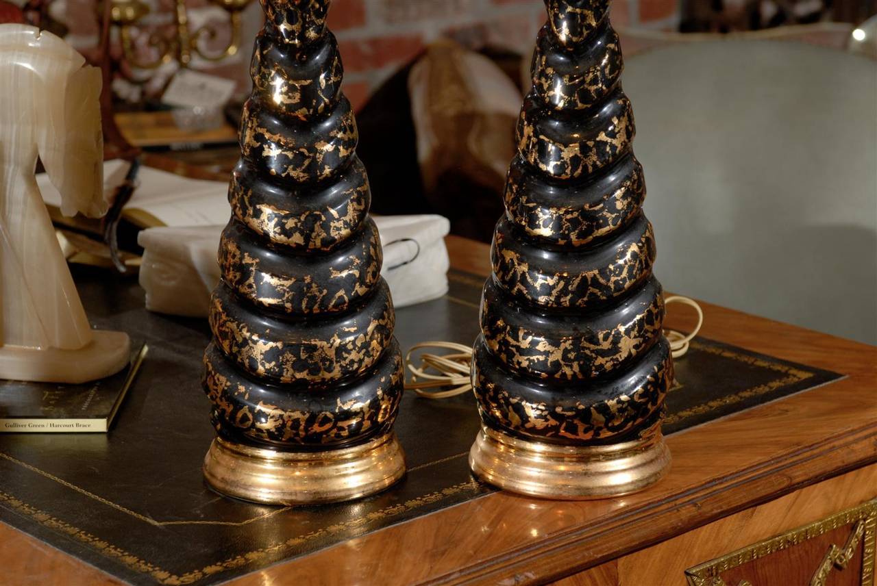 Midcentury Black and Gold Splatterware Lamp For Sale 2