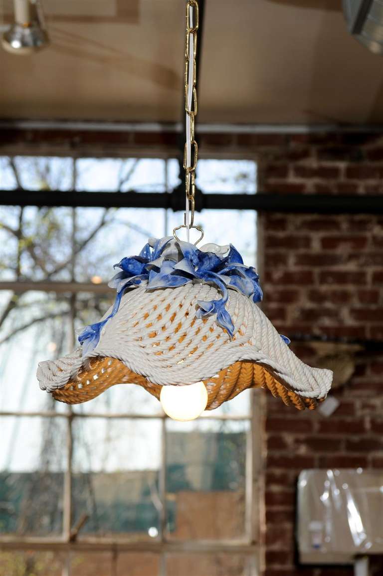 Golden White Porcelain Flower Print Lantern Sleeve
