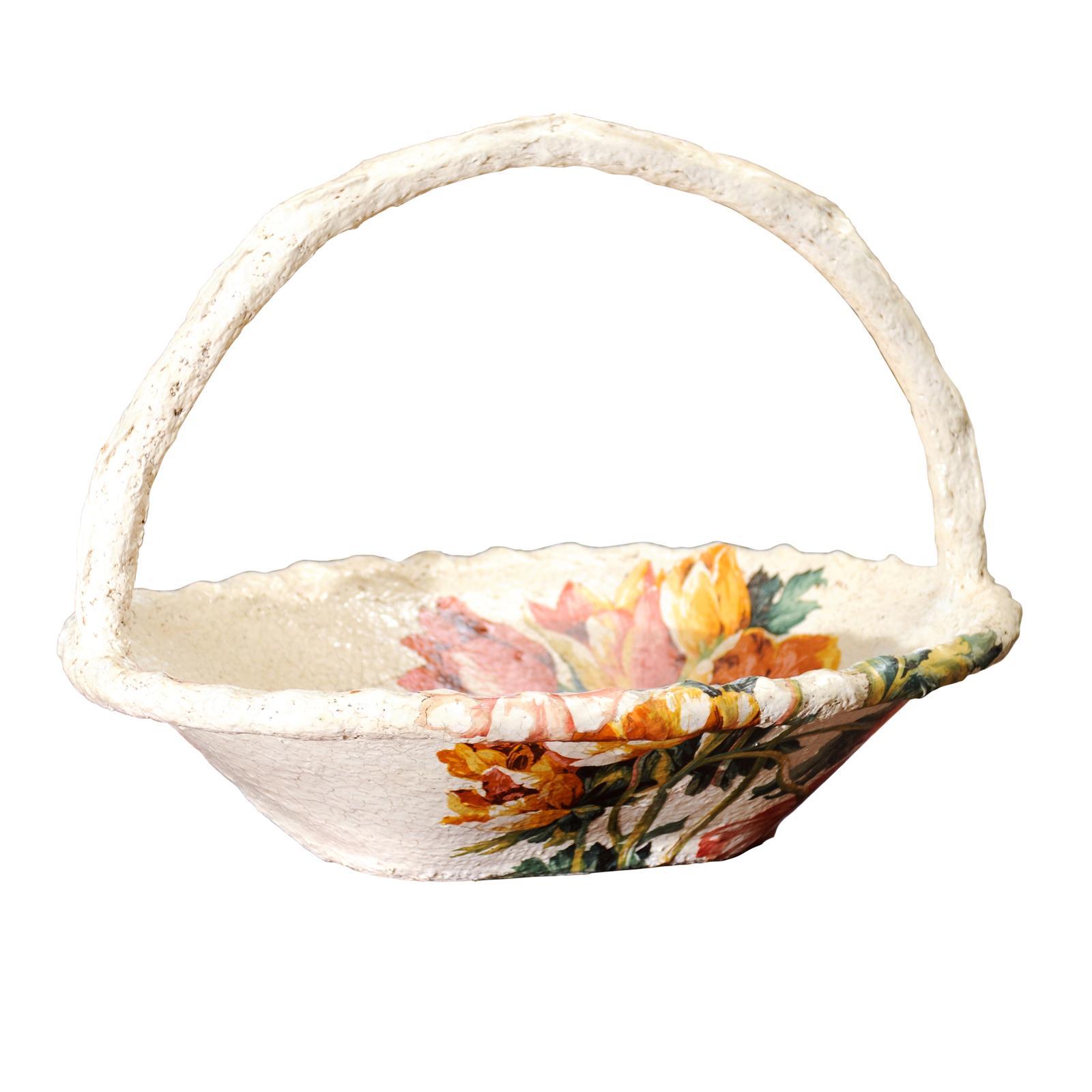 Large Papier Mache and Floral Decoupage Basket