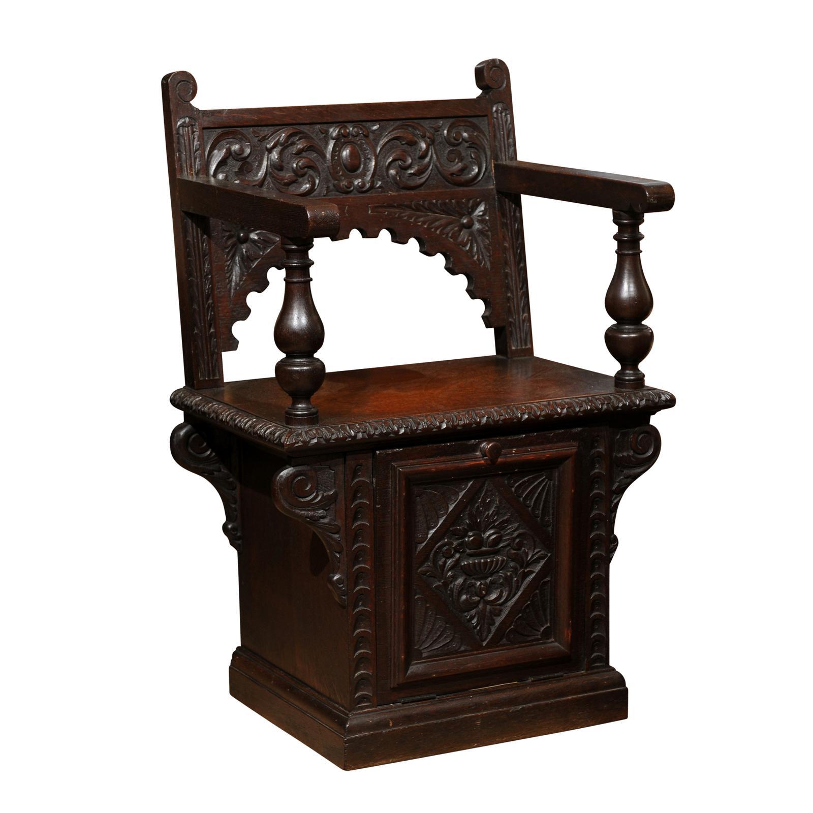 Italian Renaissance Revival Oak Cabinet Chair For Sale