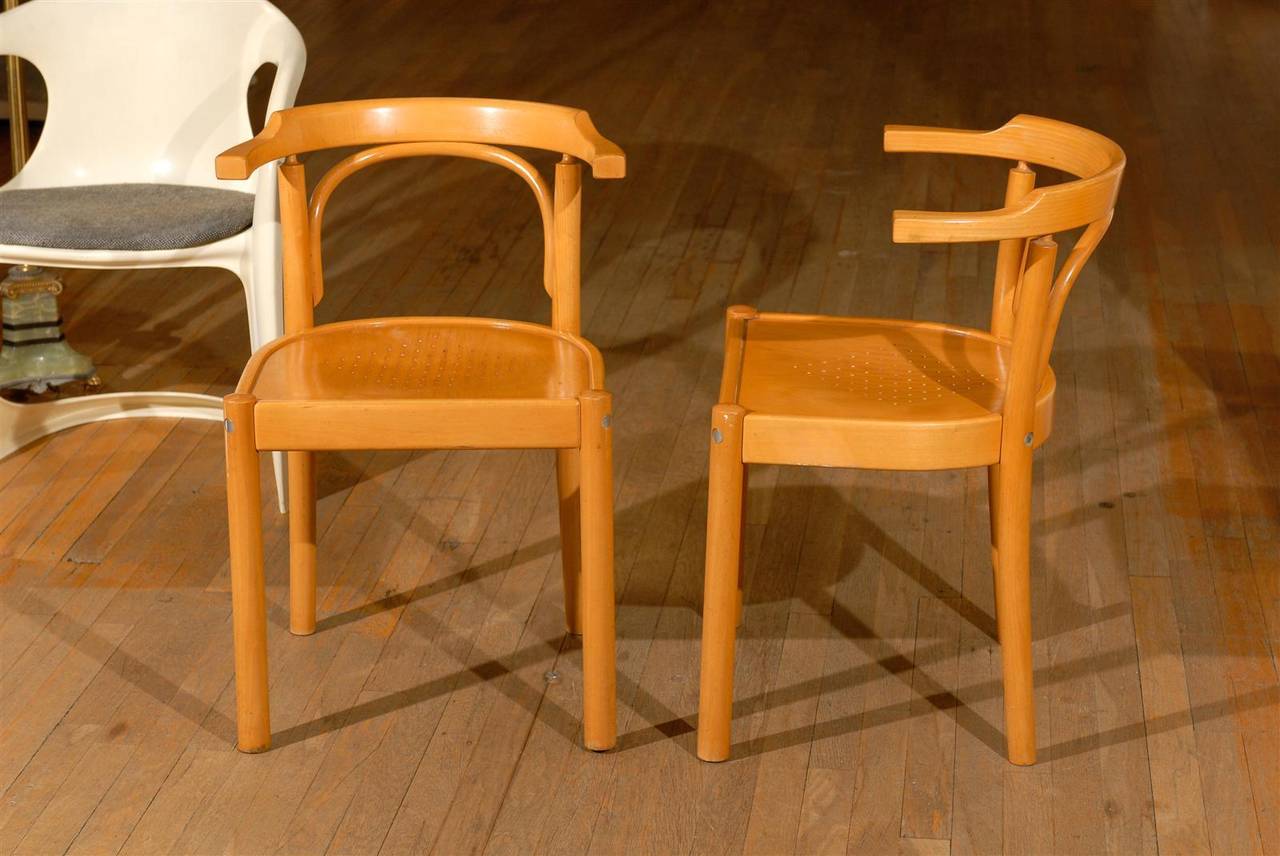 Wood Midcentury Pair of Beechwood Chairs