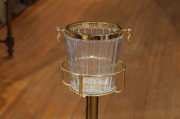 Late 20th Century Glass and Brass Champagne Cooler on Stand