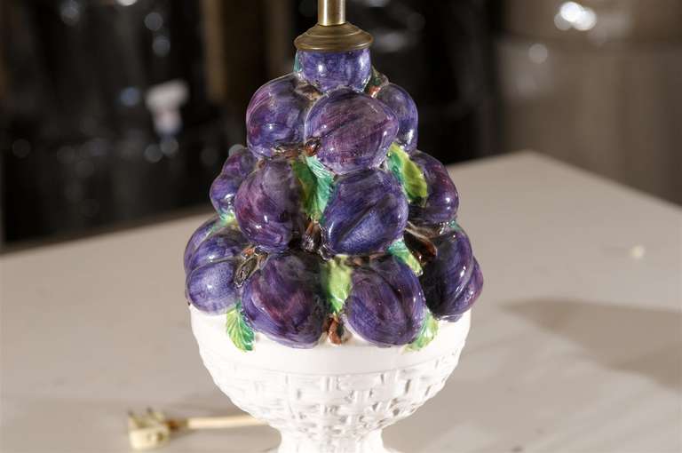 Bronze Midcentury Italian Porcelain Fruit Topiary Lamp