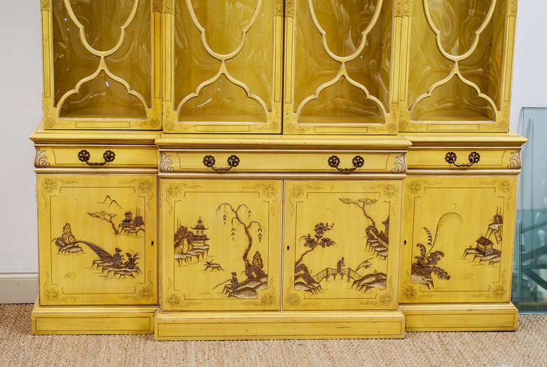 American Mid Century Chinoiserie Breakfront with Desk Drawer