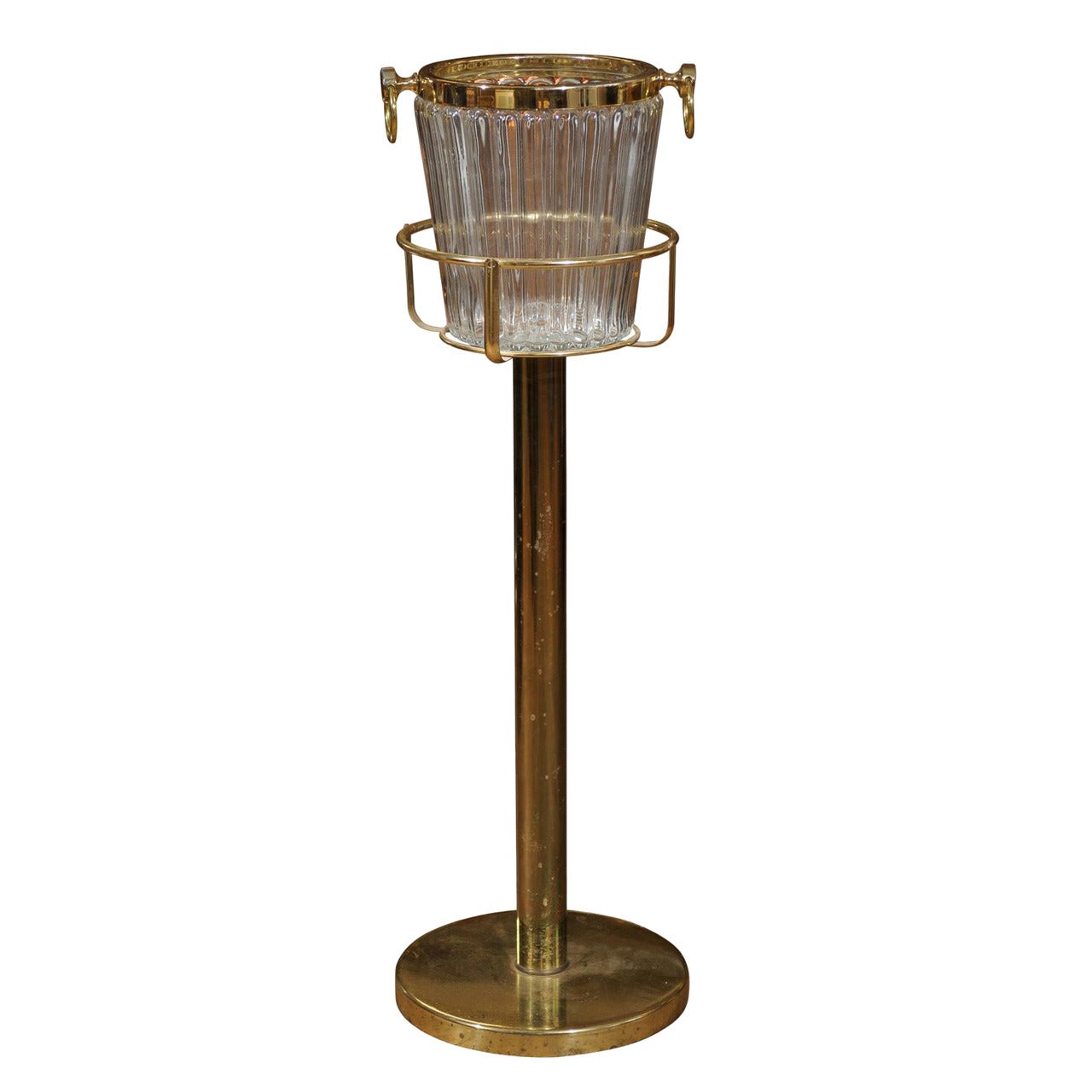 Glass and Brass Champagne Cooler on Stand
