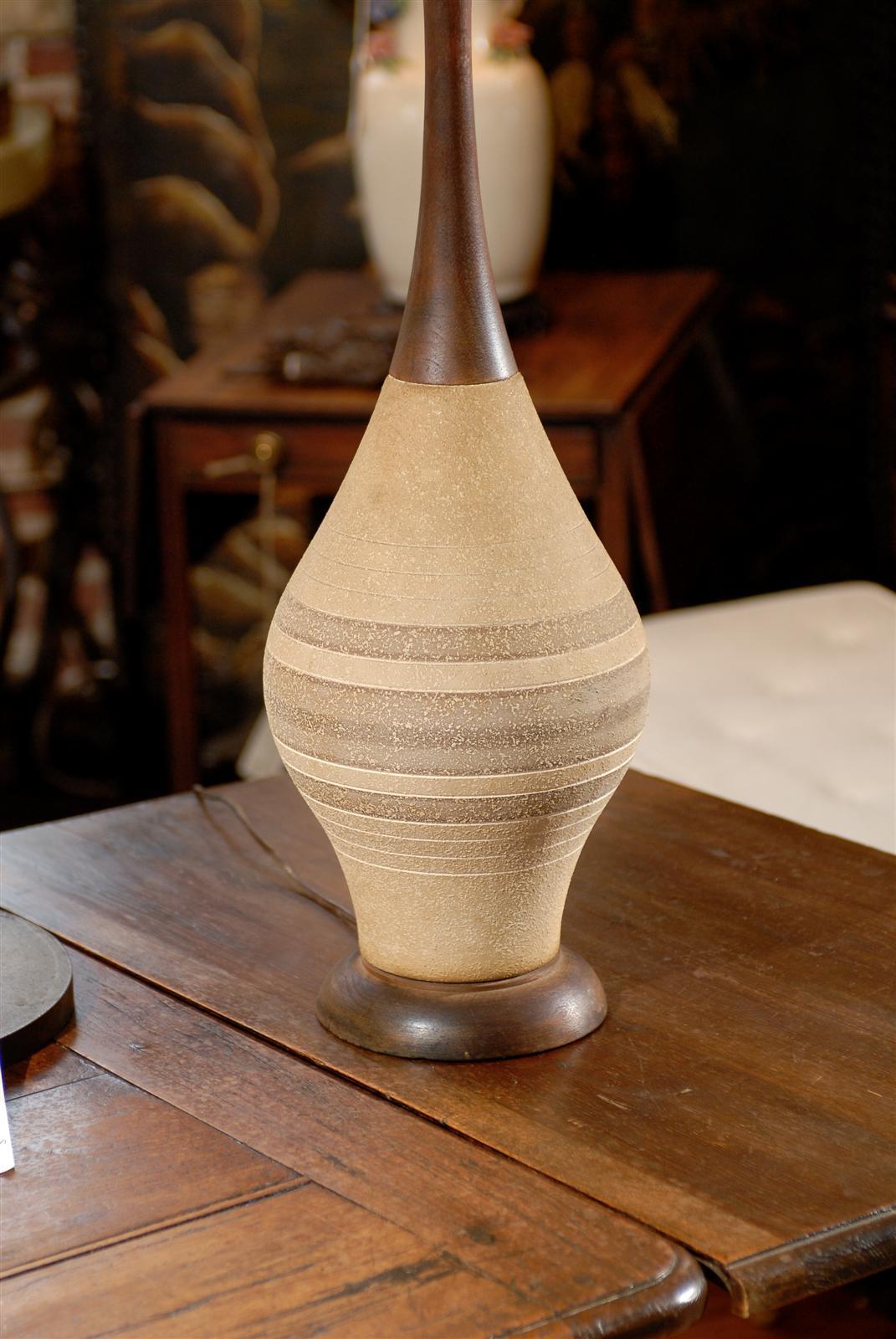 Pair of Mid Century Ceramic and Walnut Lamps 3