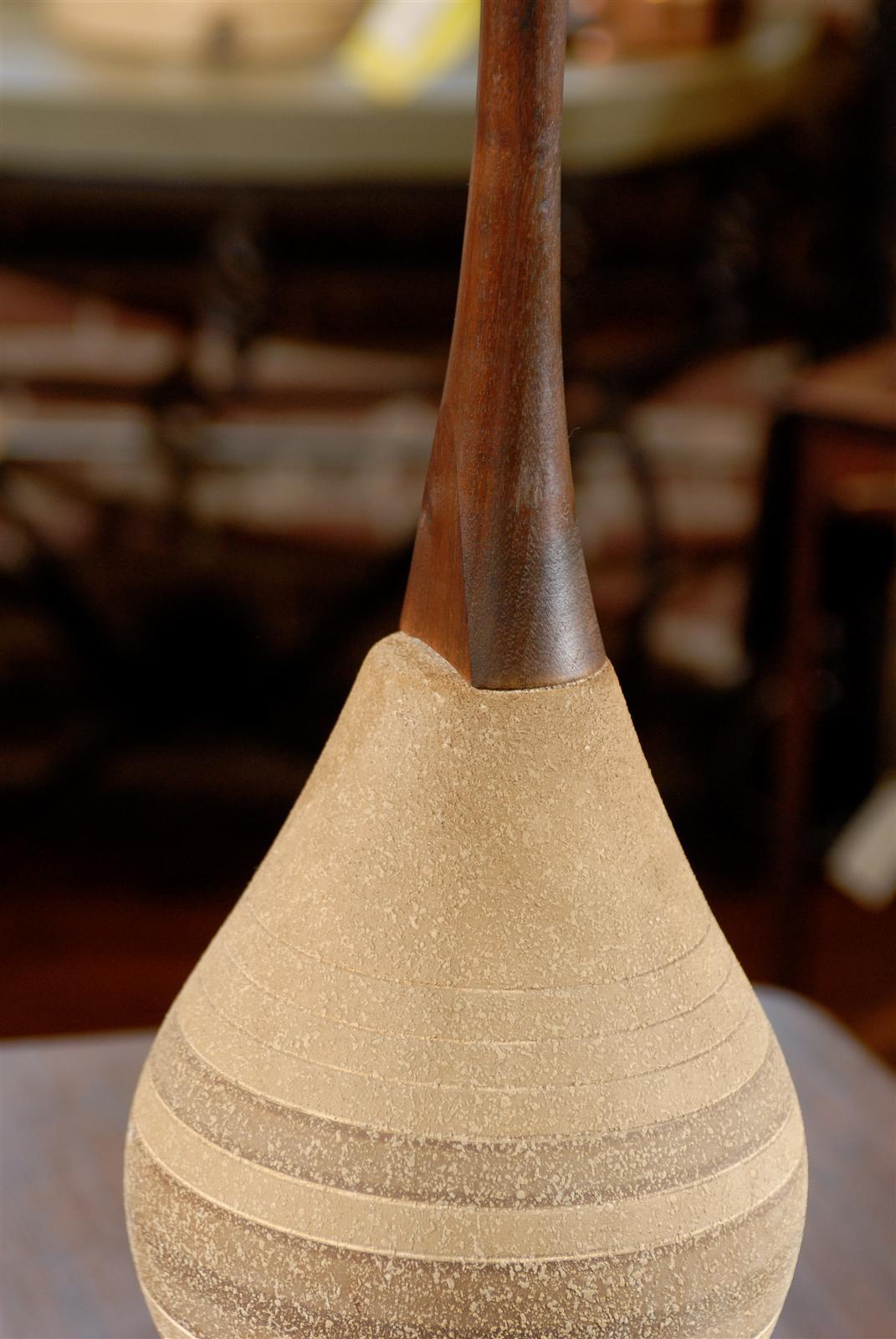 Pair of Mid Century Ceramic and Walnut Lamps 2