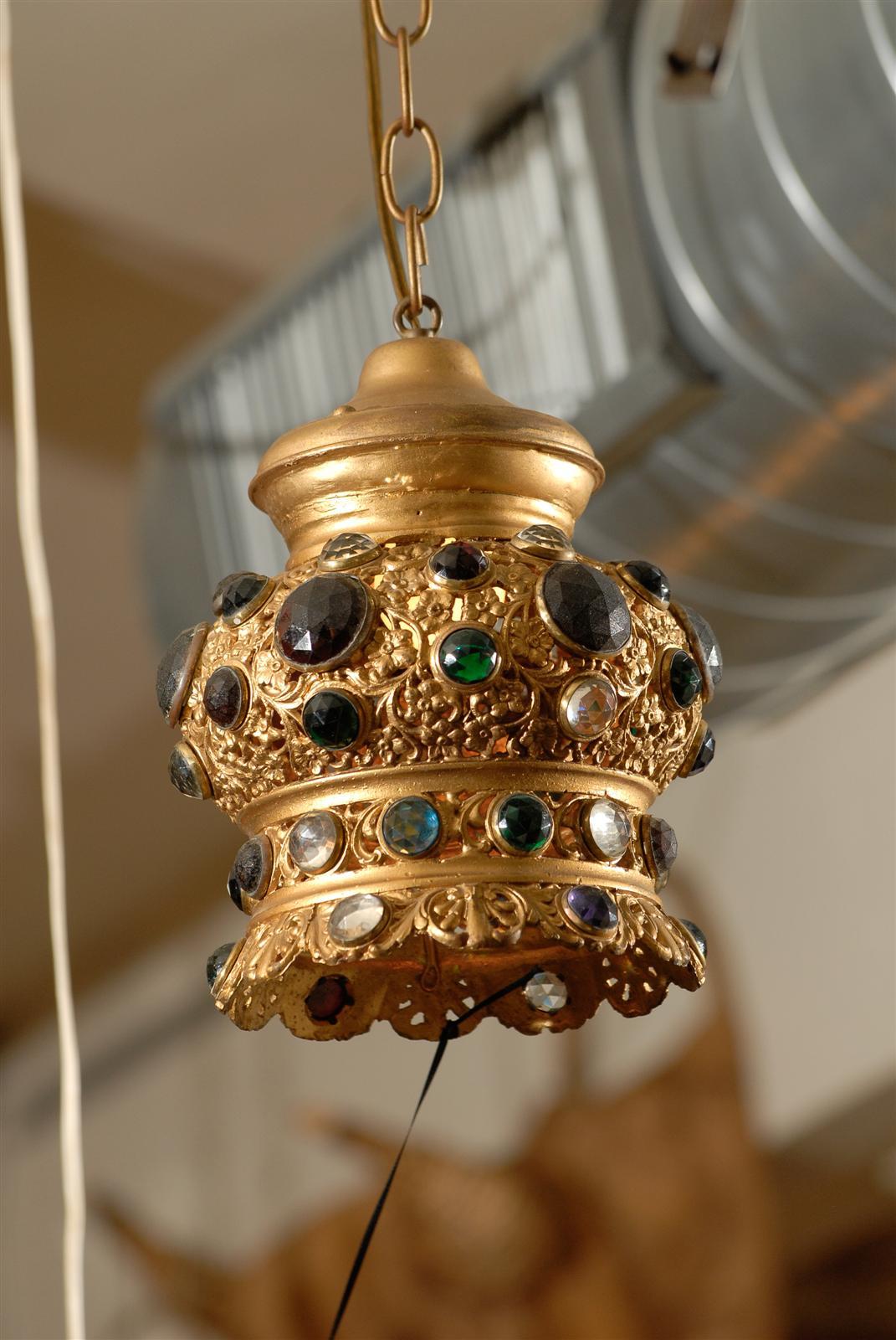 Gilt Italian Jeweled and Gilded Crown Pendant