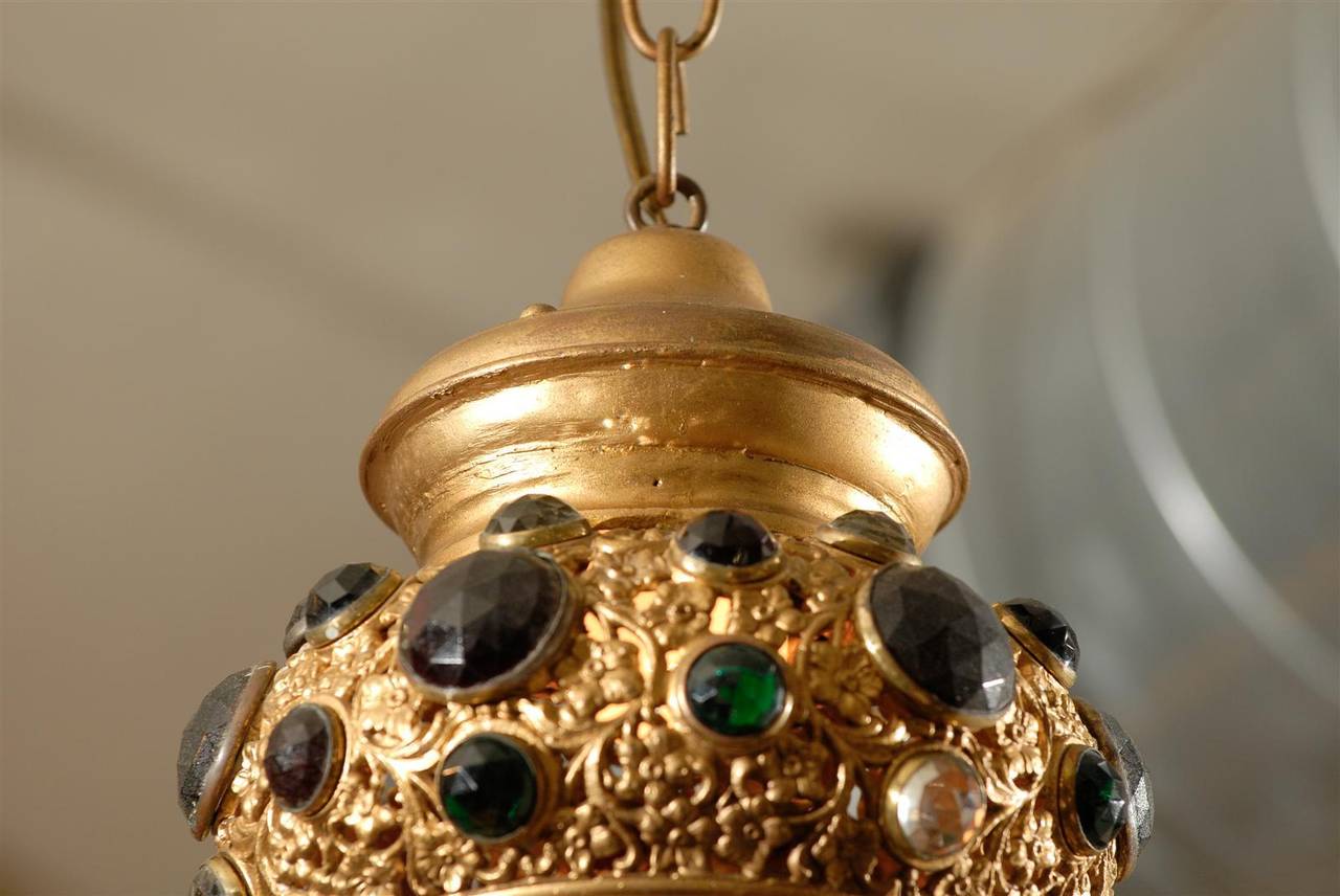 20th Century Italian Jeweled and Gilded Crown Pendant