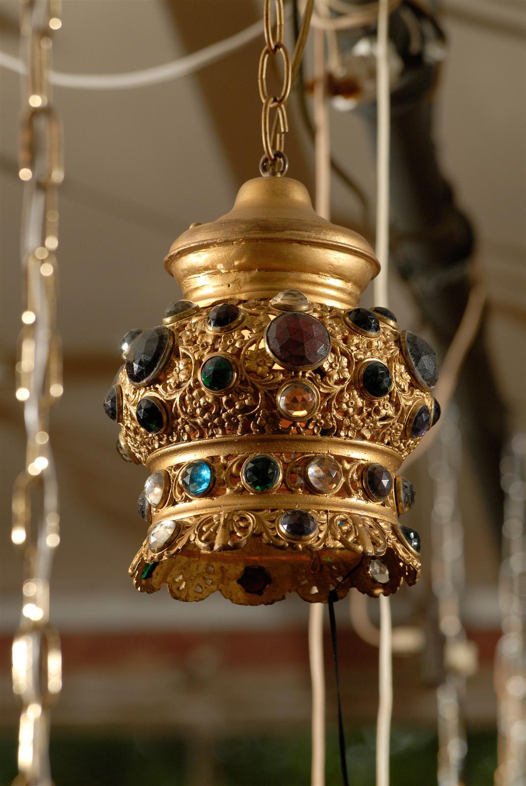 Metal Italian Jeweled and Gilded Crown Pendant