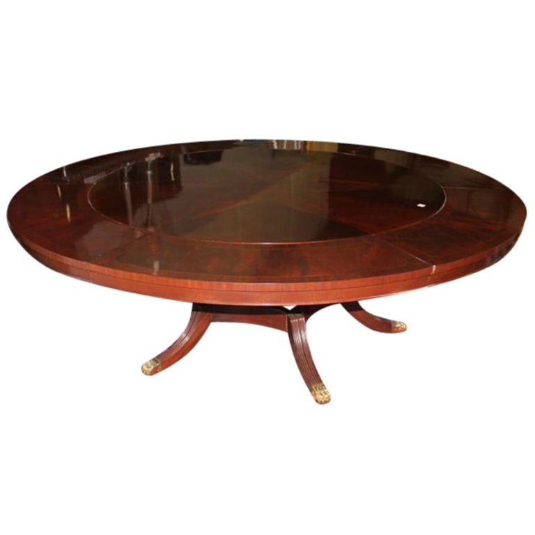 Italian Dining Table with Star Inlay and 5 Crescent Leaves