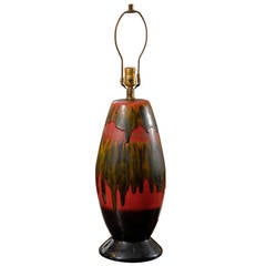 Mid Century Black and Red Drip Glaze Lamp