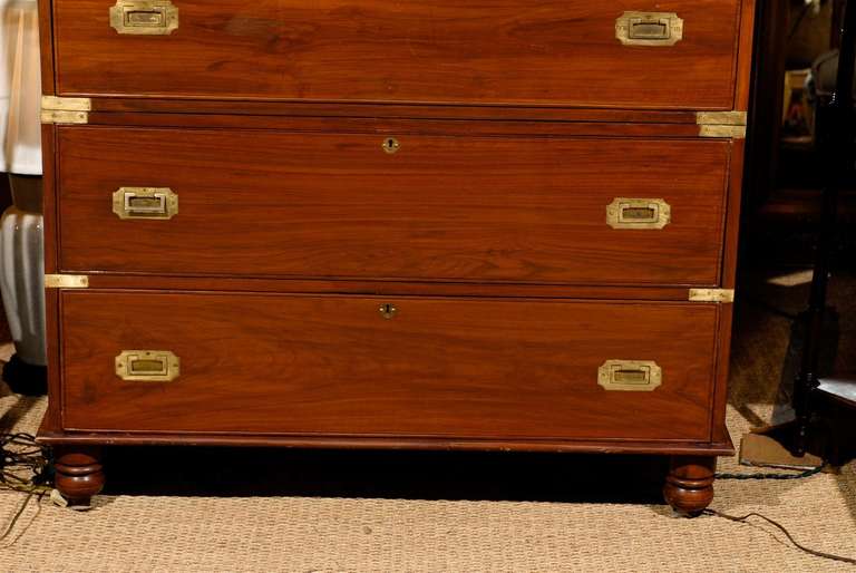 19th Century Tall Campaign Two Part Chest of Camphorwood