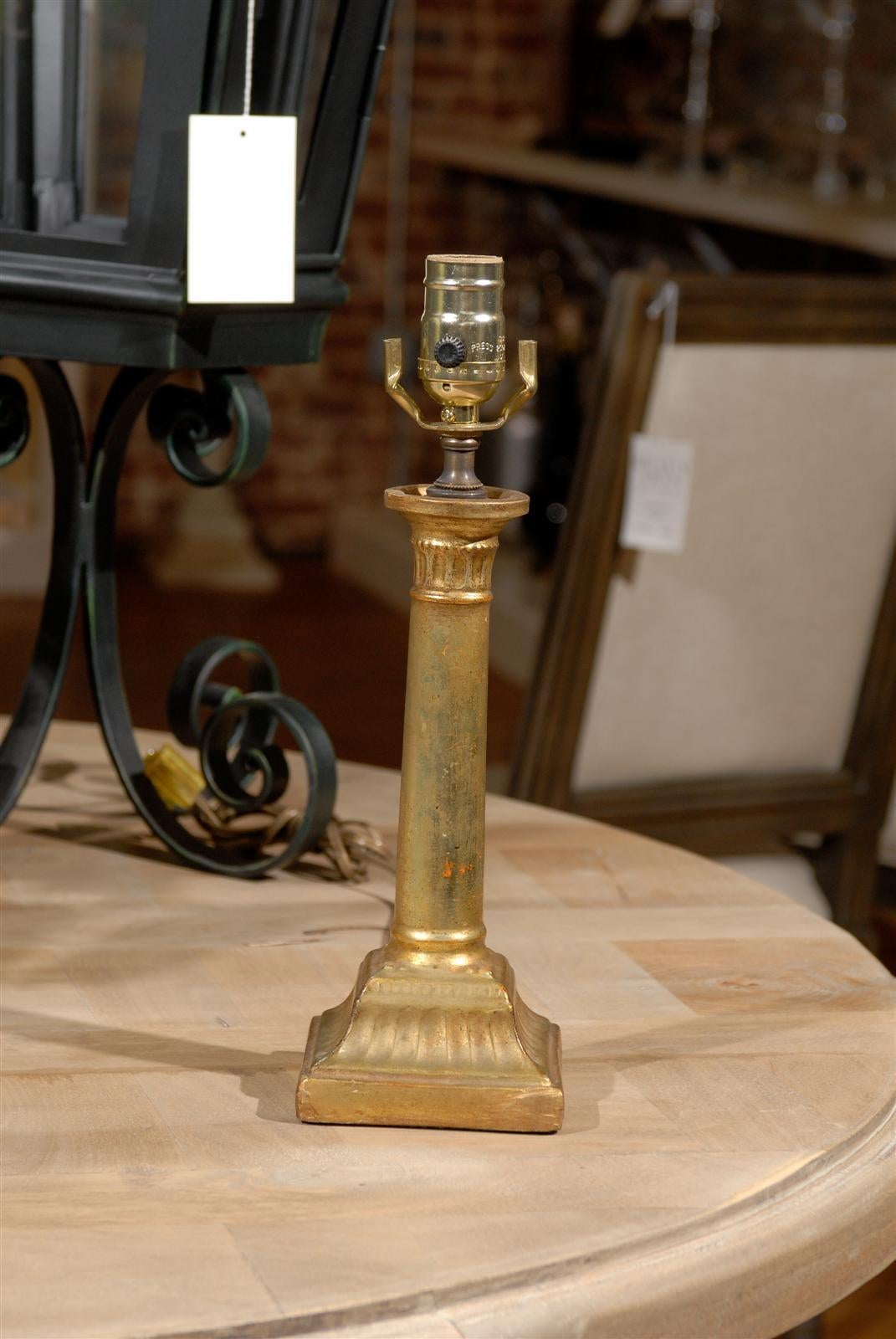 Italian Neoclassical Gilded Candlestick Lamp