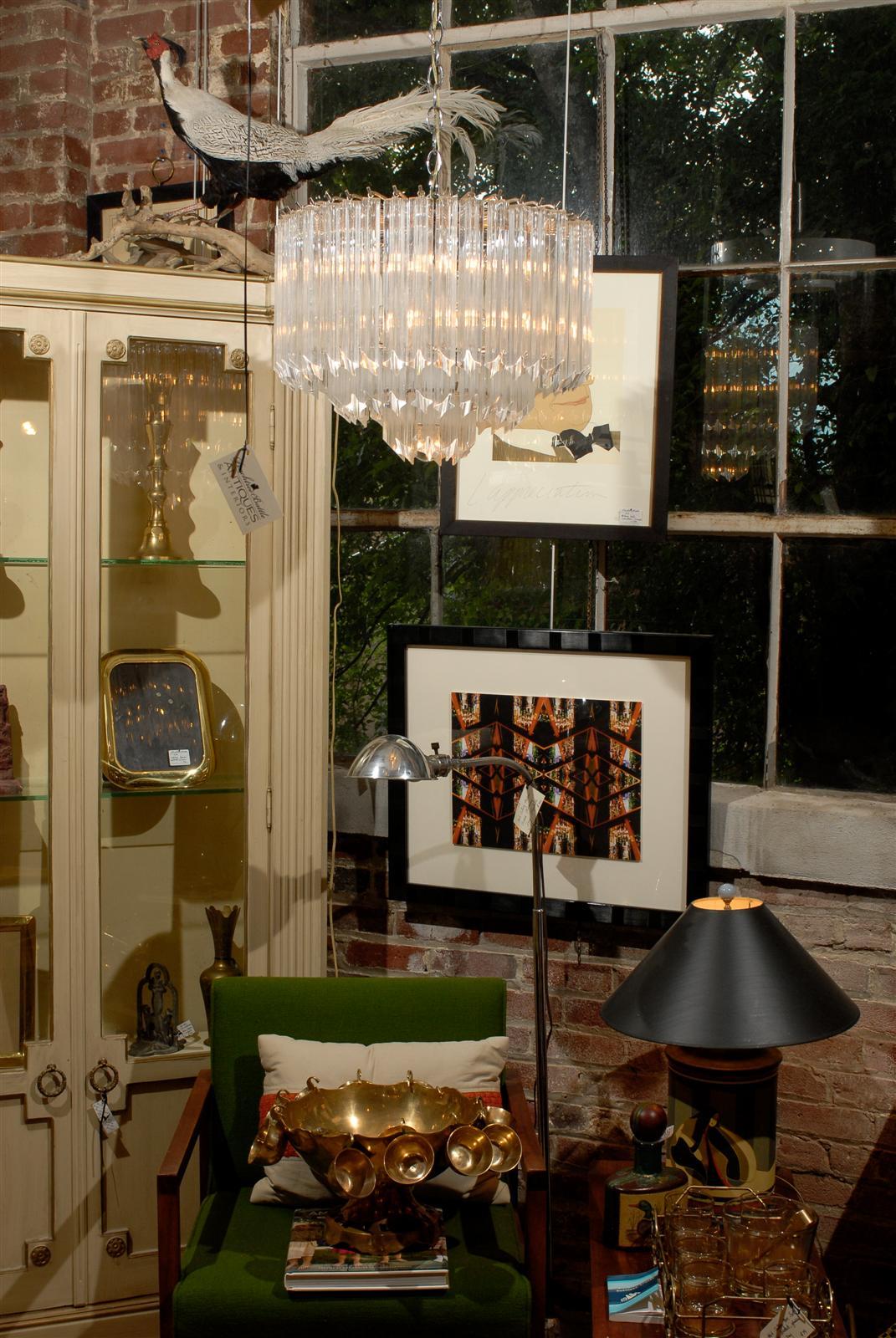 Mid-Century Modern Lucite and Chrome Waterfall Chandelier